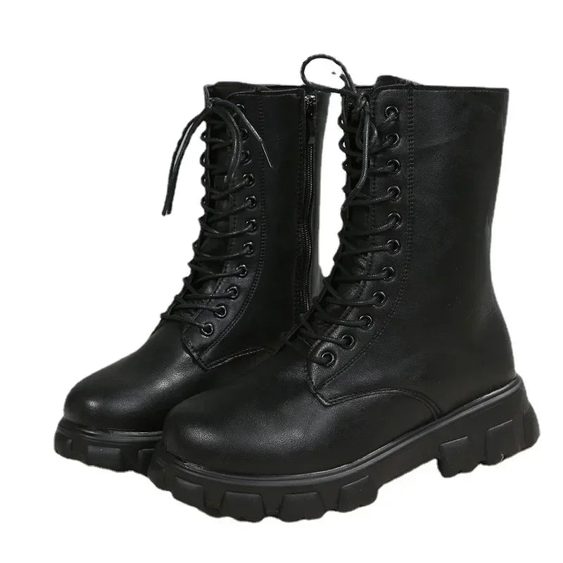 Rudy Platform Lace Up Chunky Sole Mid Calf Boots