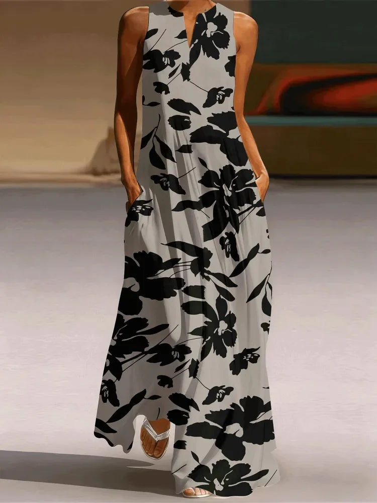 Paloma Floral V-Neck Loose Maxi Dress with Pockets