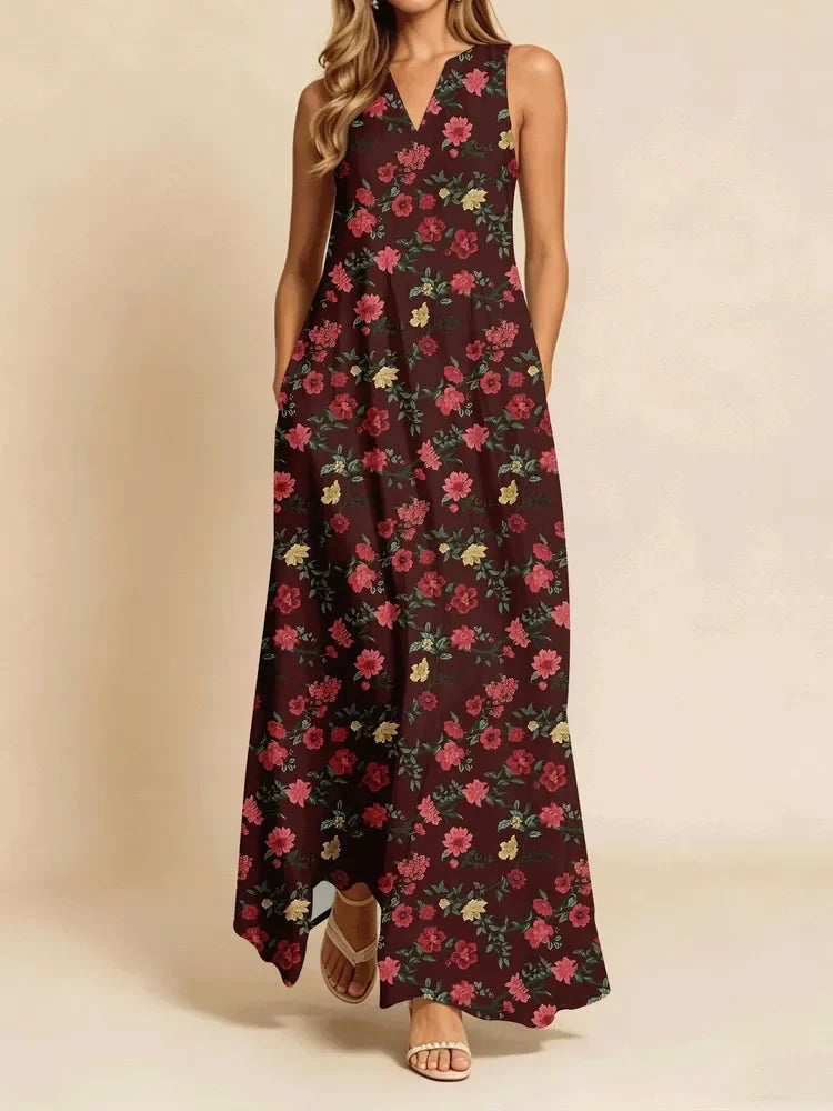 Paloma Floral V-Neck Loose Maxi Dress with Pockets