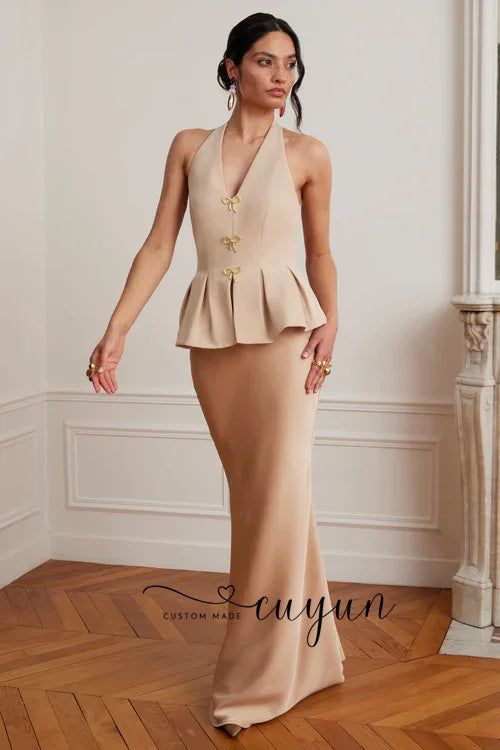 Philippa Halter Ruffle Detail Evening Maxi Dress