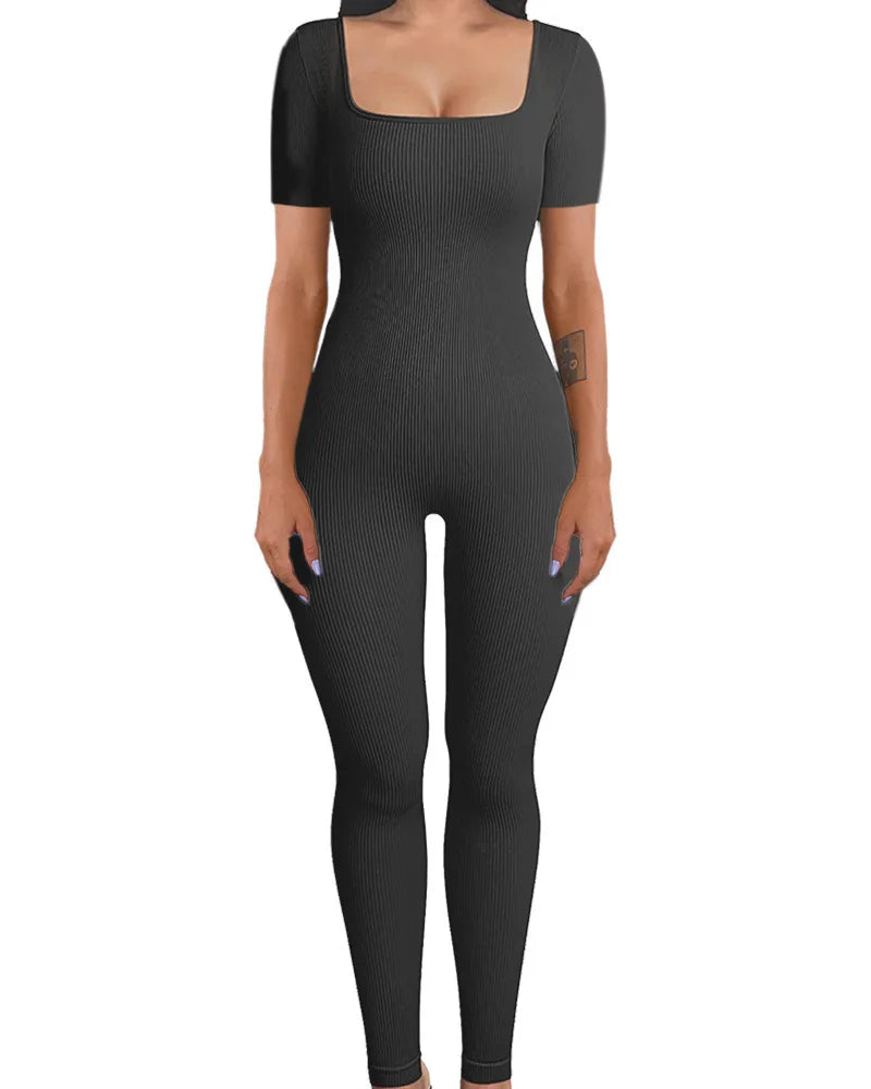 Yara Square Neck Seamless Stretch Pencil Jumpsuit