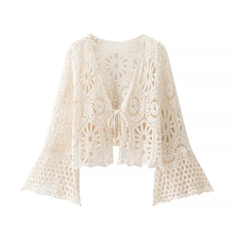 Bluebell Crochet Tie Front Flared Sleeve Cover Up