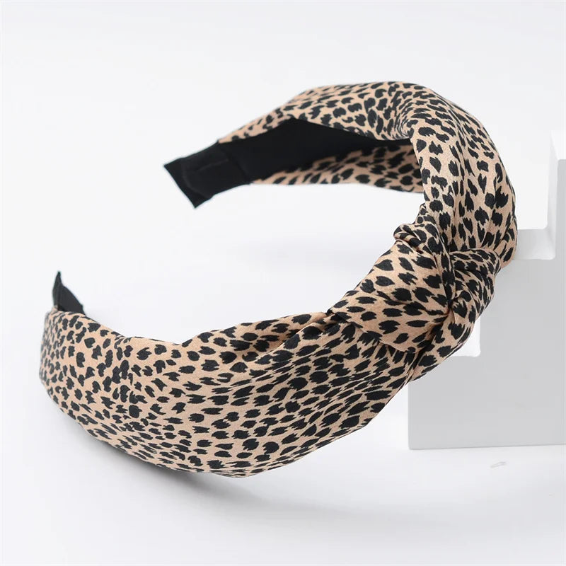 Nala Vintage Leopard Print Satin Knot Headband
