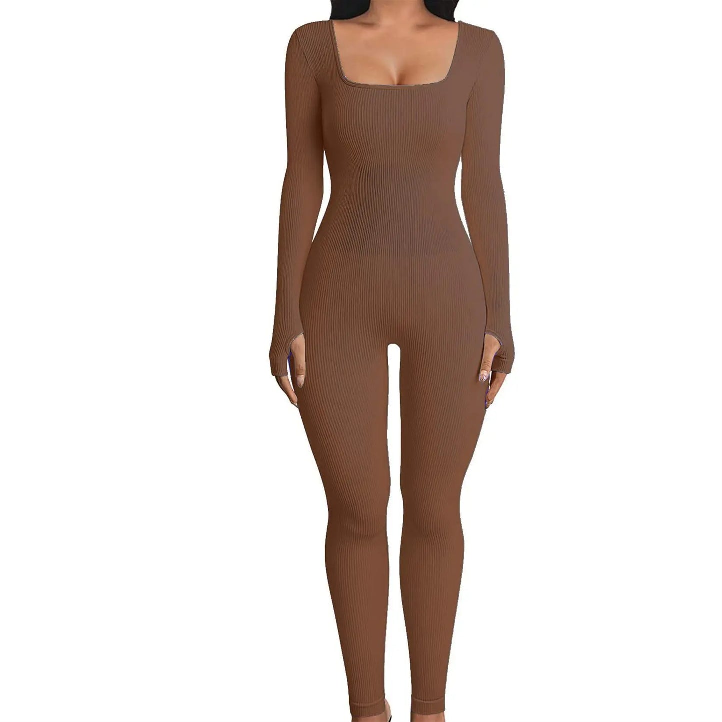Yara Square Neck Seamless Stretch Pencil Jumpsuit