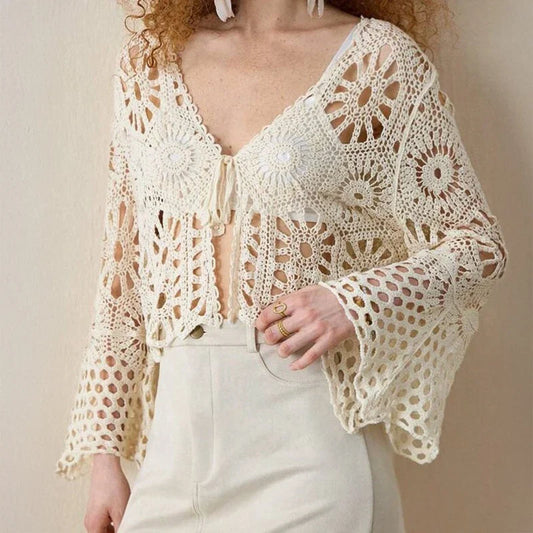 Bluebell Crochet Tie Front Flared Sleeve Cover Up