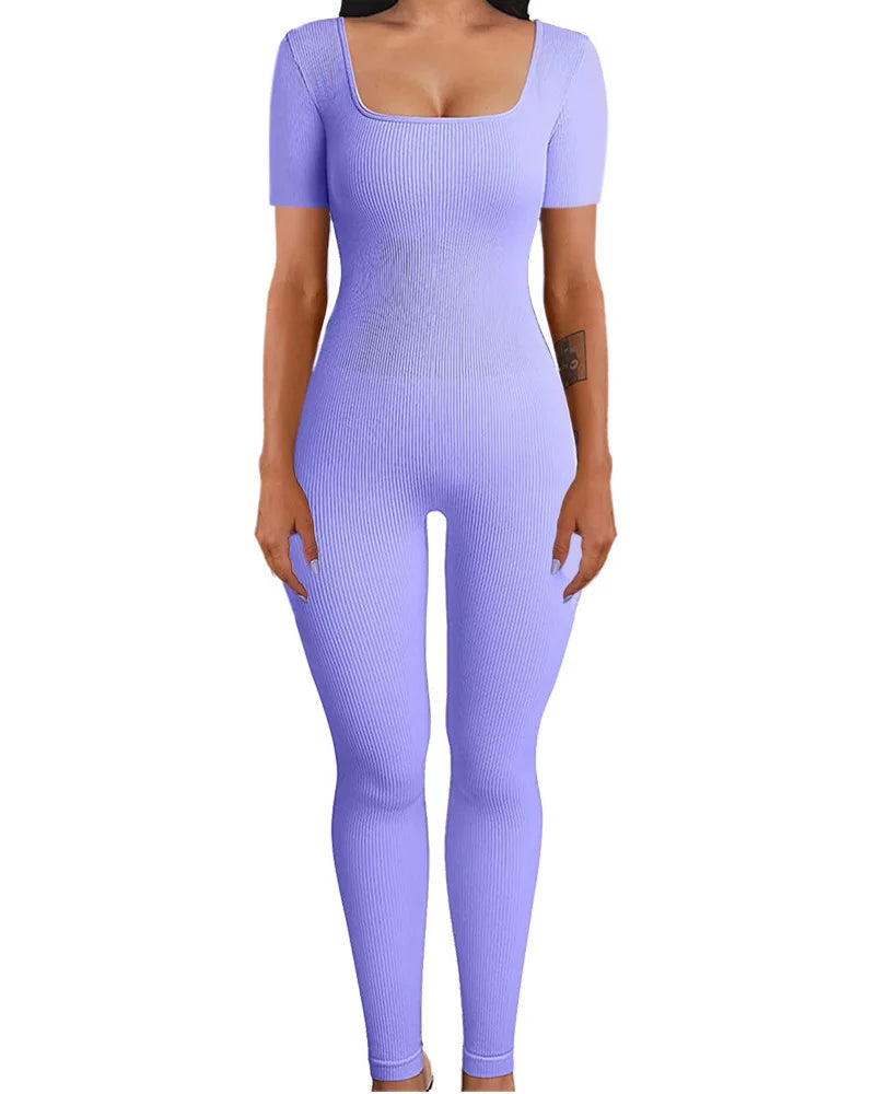 Yara Square Neck Seamless Stretch Pencil Jumpsuit