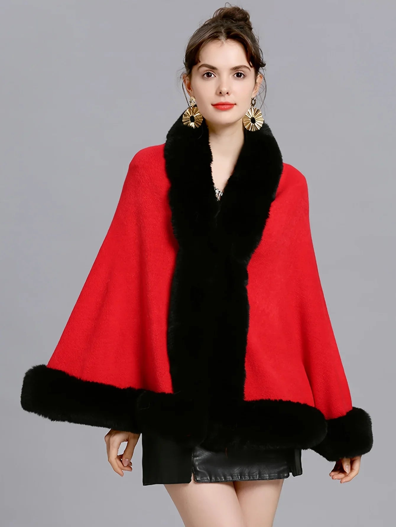Bess Faux Fur Collar Batwing Sleeve Knit Cardigan