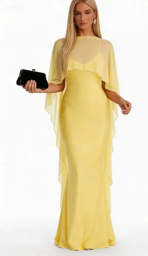 Lena Asymmetric Draped Shawl Detail Maxi Dress