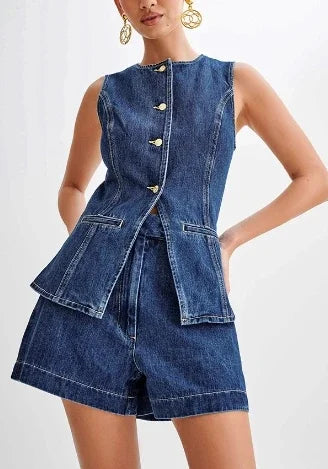 Bonnie Sleeveless Denim Top and Shorts Co-ord Set