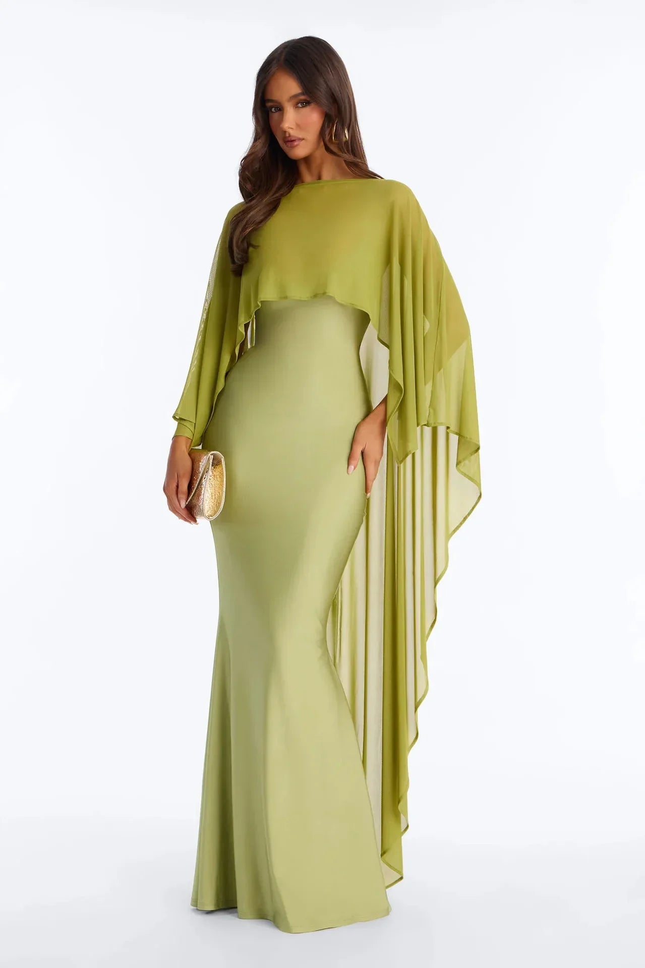 Lena Asymmetric Draped Shawl Detail Maxi Dress