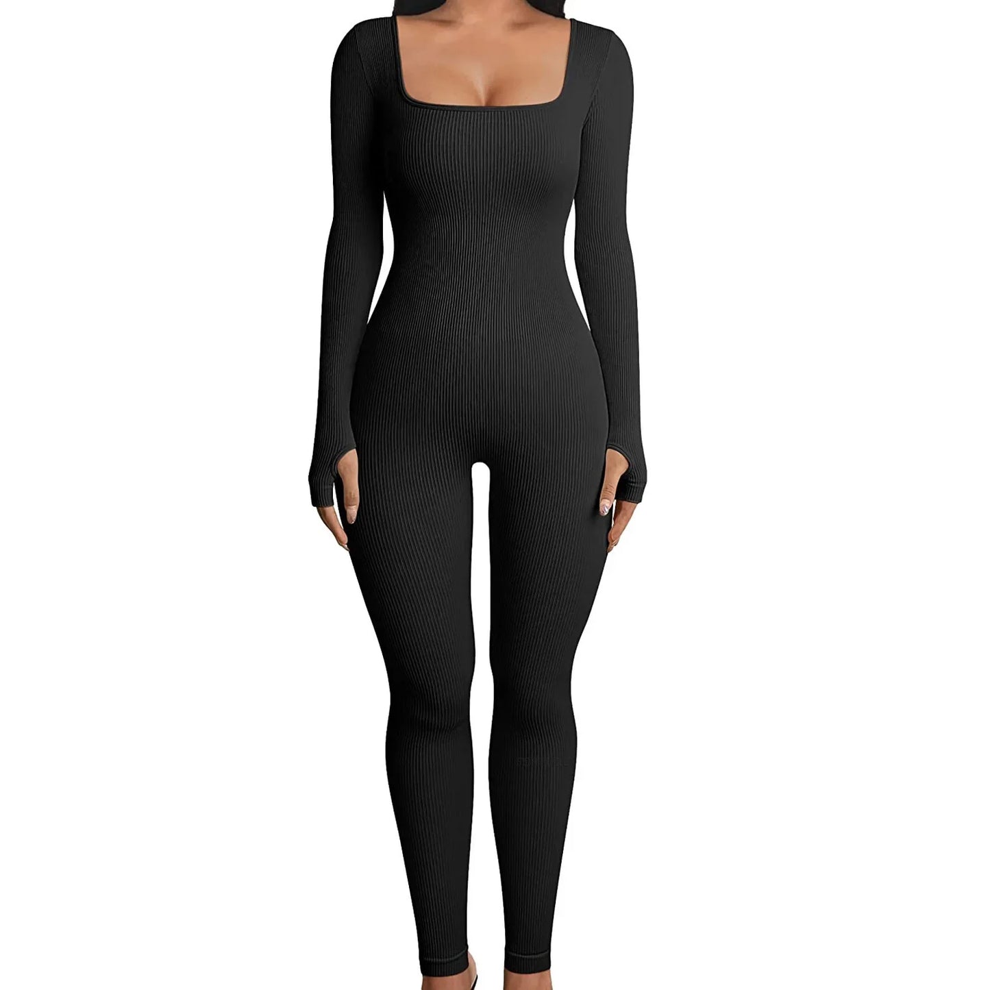 Yara Square Neck Seamless Stretch Pencil Jumpsuit
