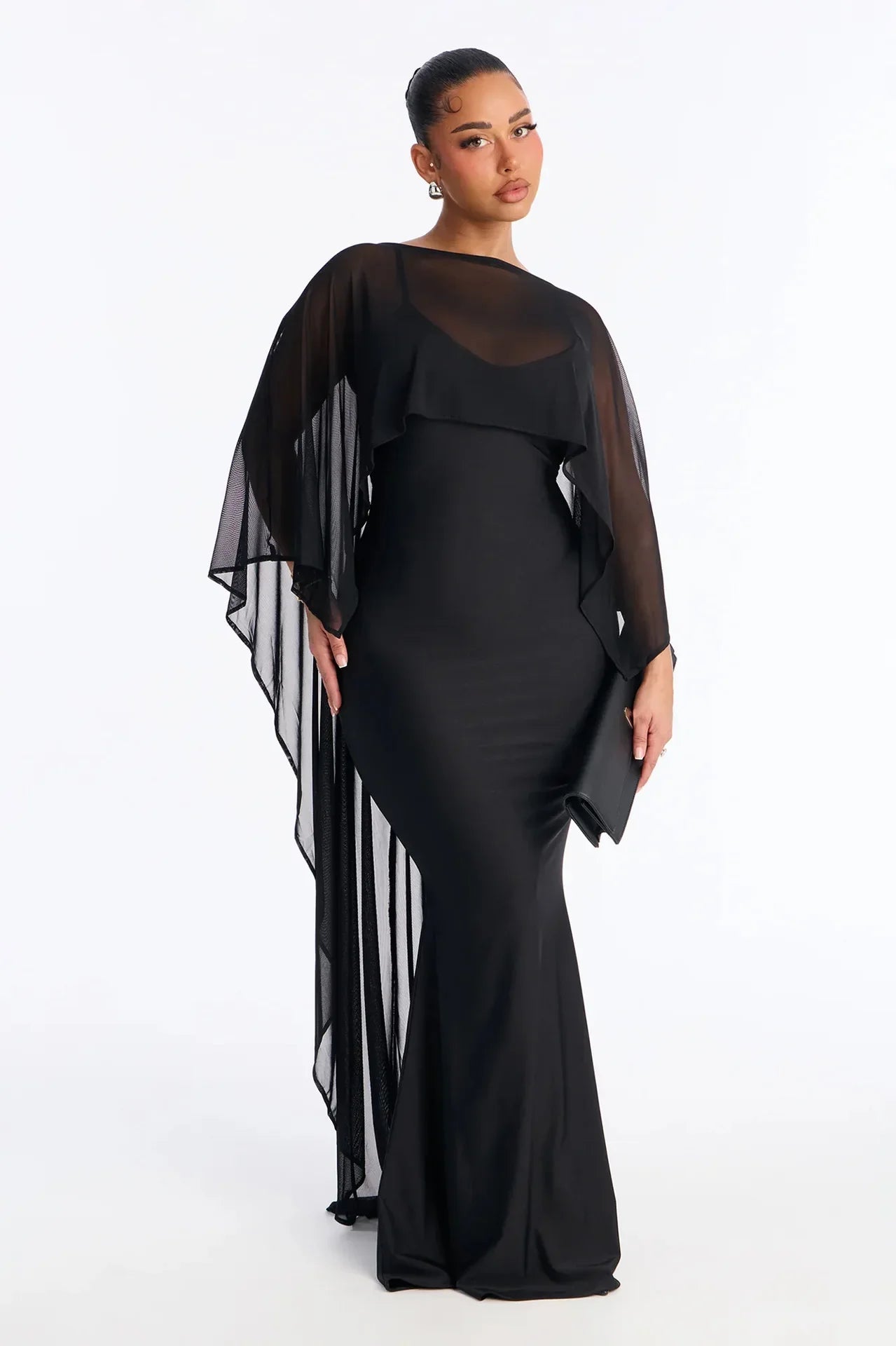 Lena Asymmetric Draped Shawl Detail Maxi Dress