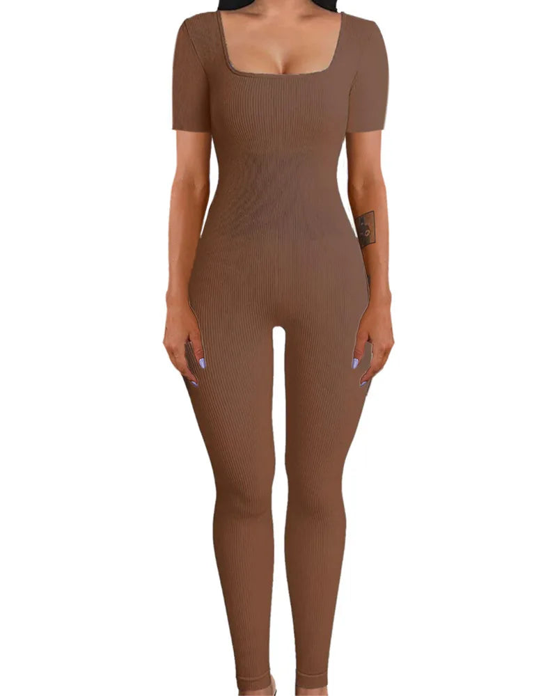 Yara Square Neck Seamless Stretch Pencil Jumpsuit