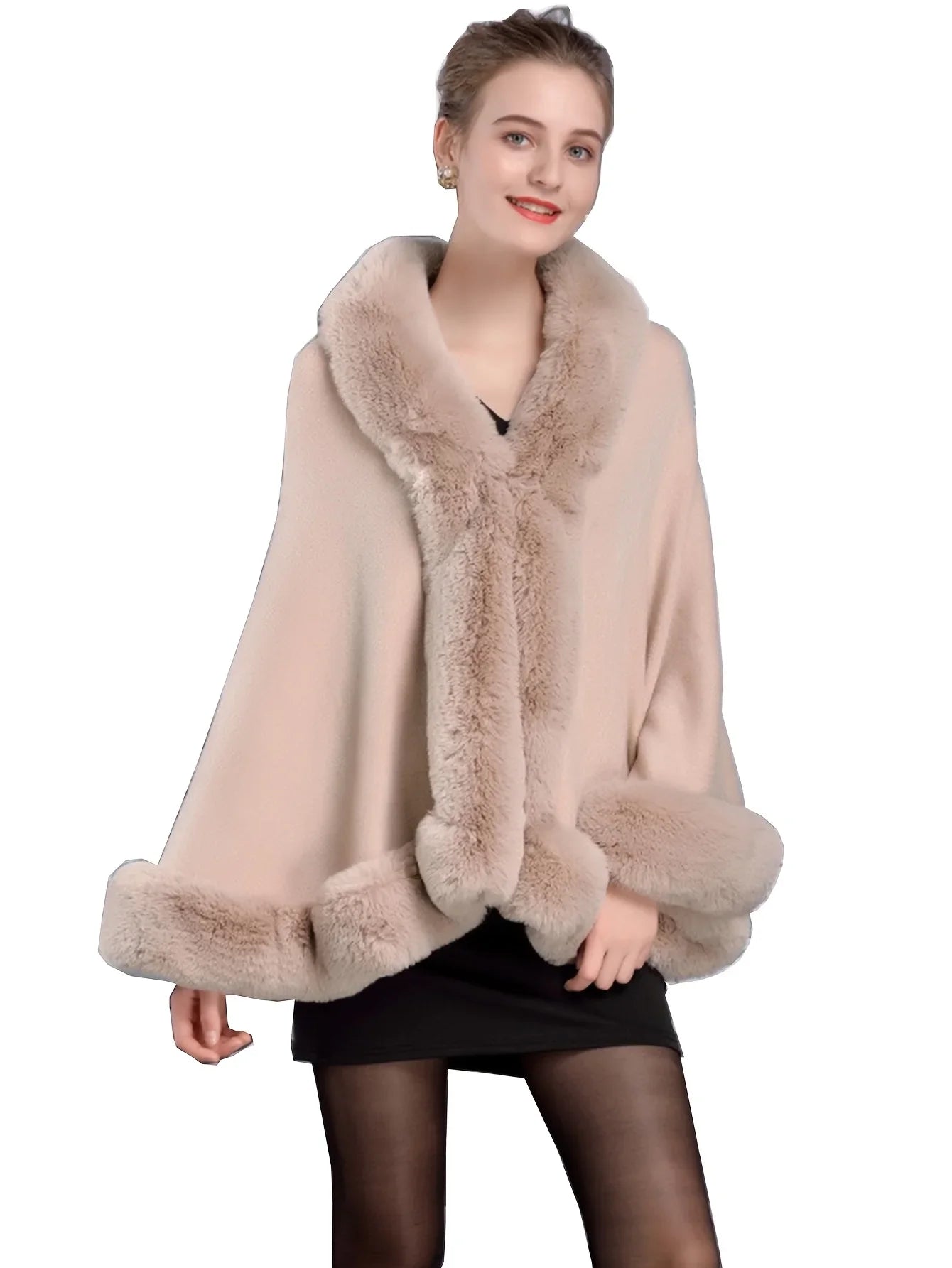 Bess Faux Fur Collar Batwing Sleeve Knit Cardigan