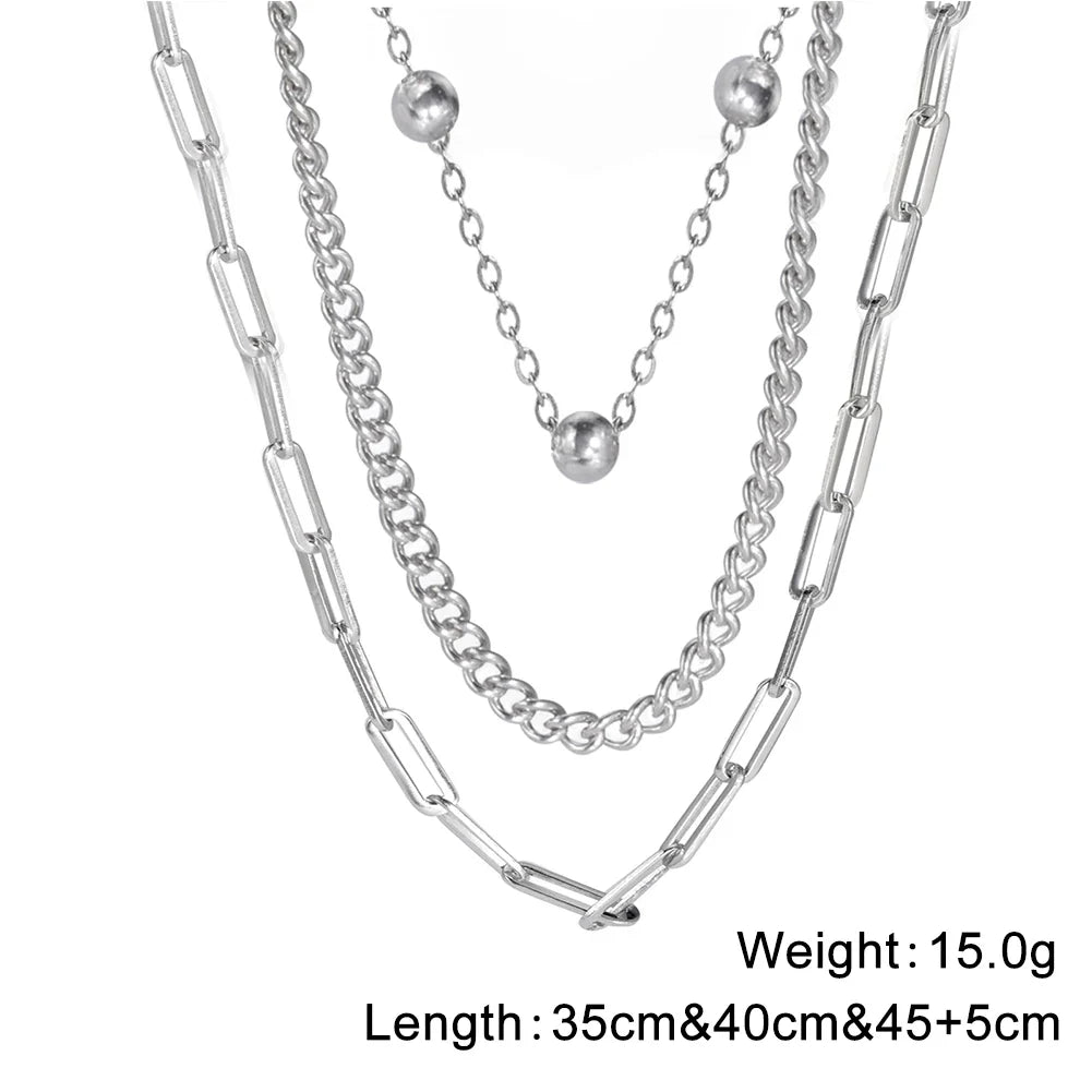 Lois Heart Lock Layered Stainless Steel Necklace