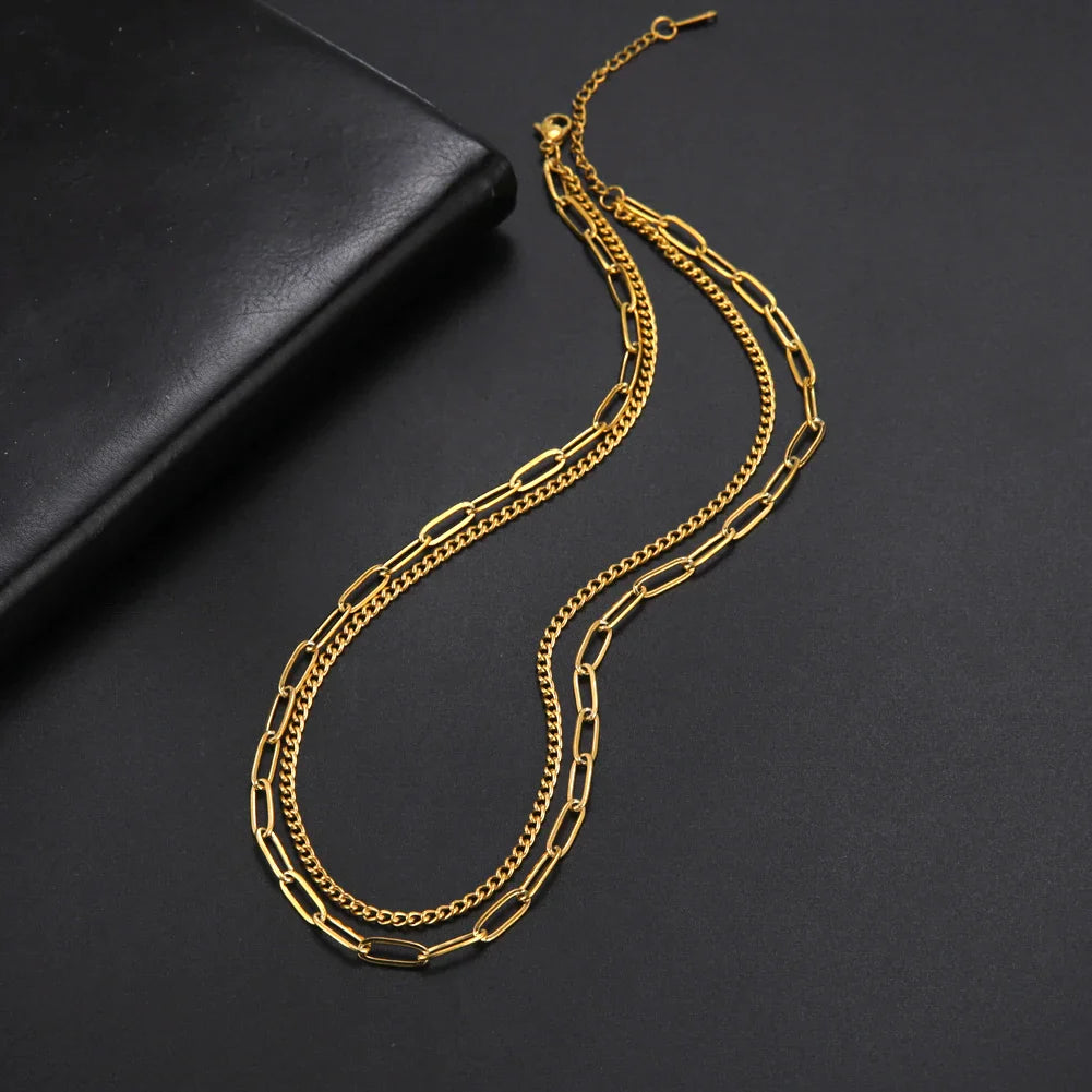 Lois Heart Lock Layered Stainless Steel Necklace