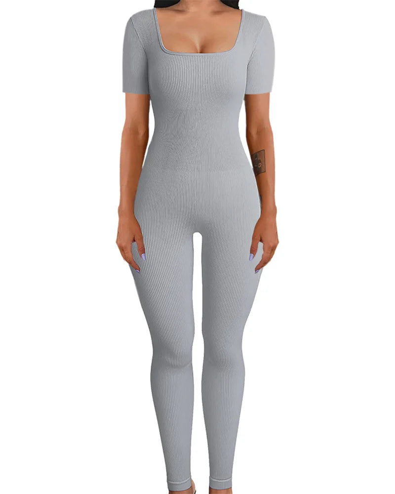 Yara Square Neck Seamless Stretch Pencil Jumpsuit