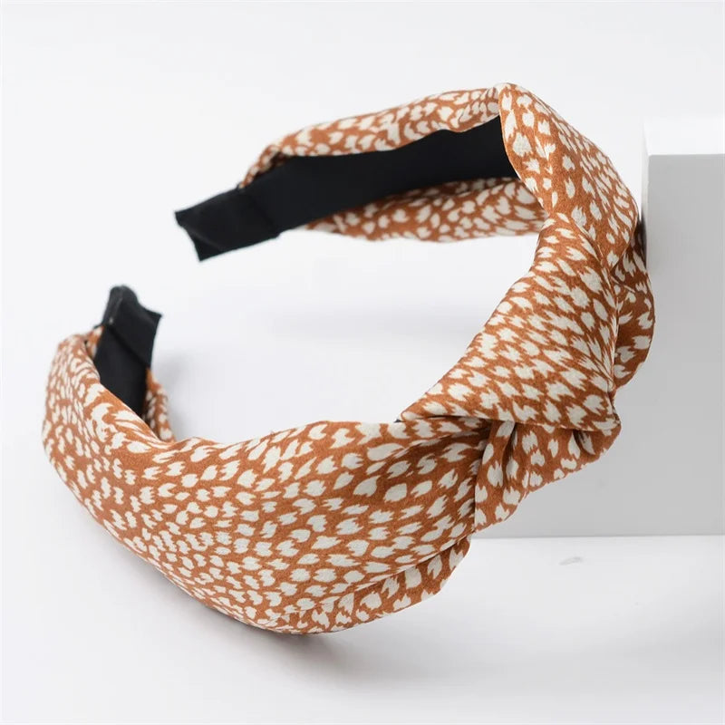 Nala Vintage Leopard Print Satin Knot Headband