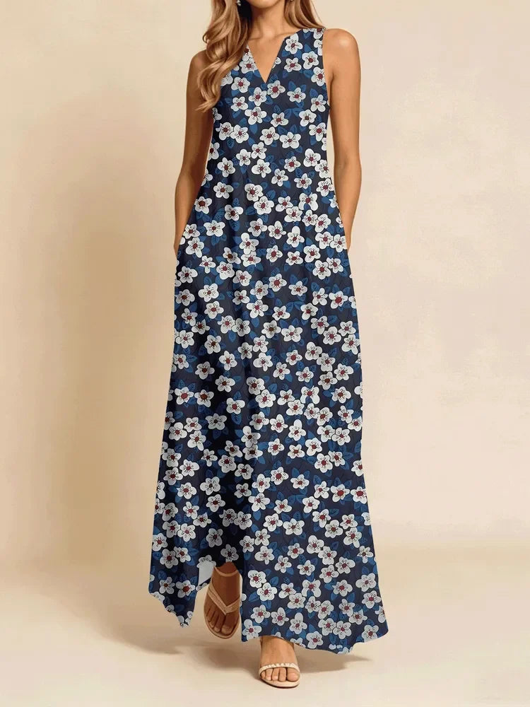Paloma Floral V-Neck Loose Maxi Dress with Pockets