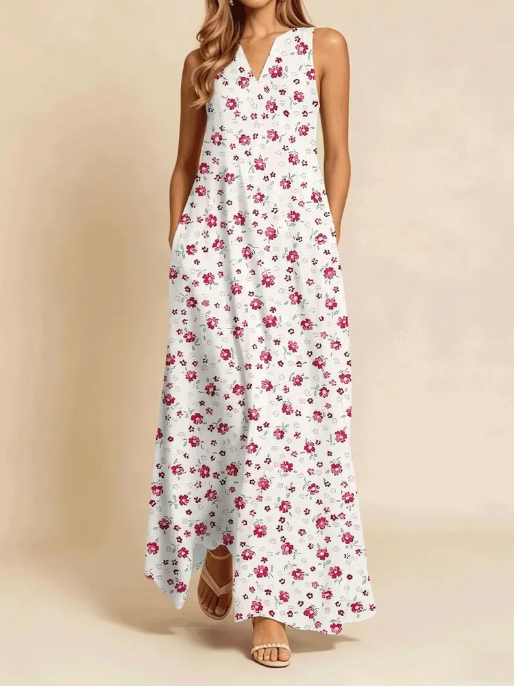Paloma Floral V-Neck Loose Maxi Dress with Pockets