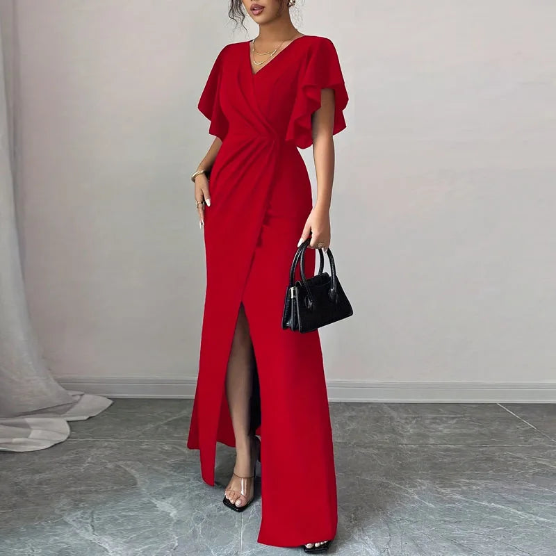 Ines Butterfly Sleeve V-Neck Split Maxi Dress