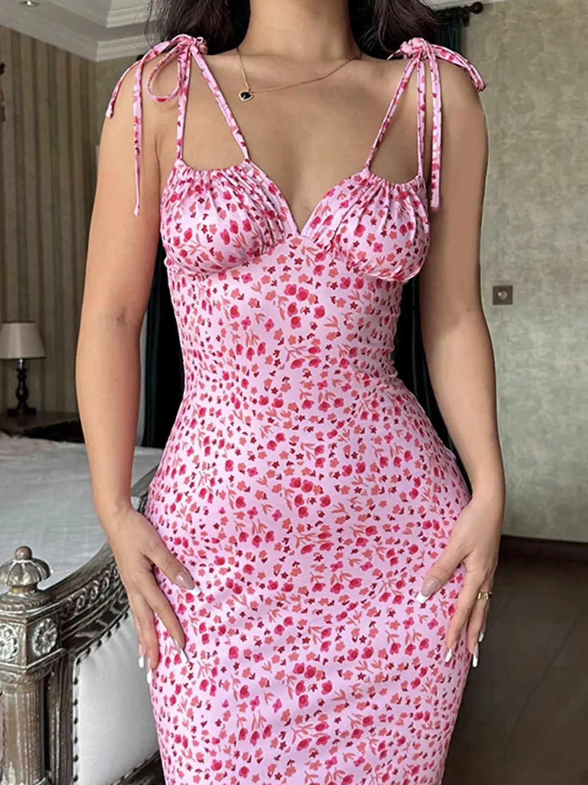 Iris Tie Strap Floral Midi Dress with Leg Split