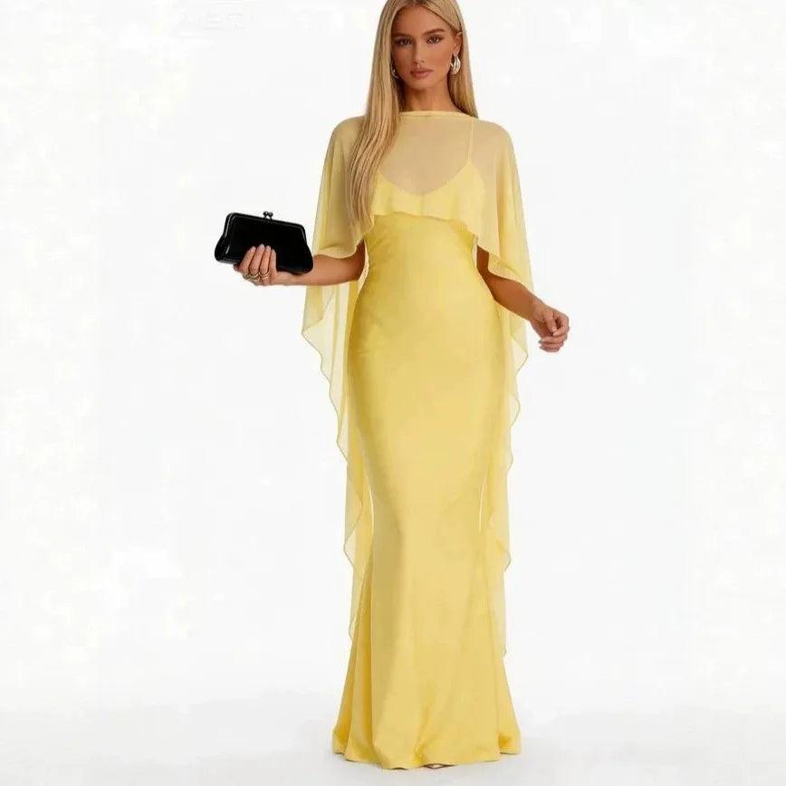 Lena Asymmetric Draped Shawl Detail Maxi Dress