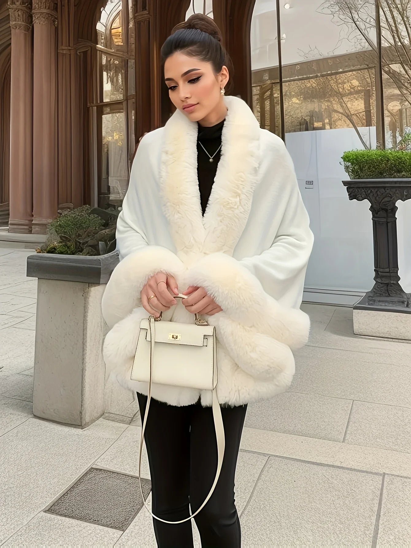 Bess Faux Fur Collar Batwing Sleeve Knit Cardigan