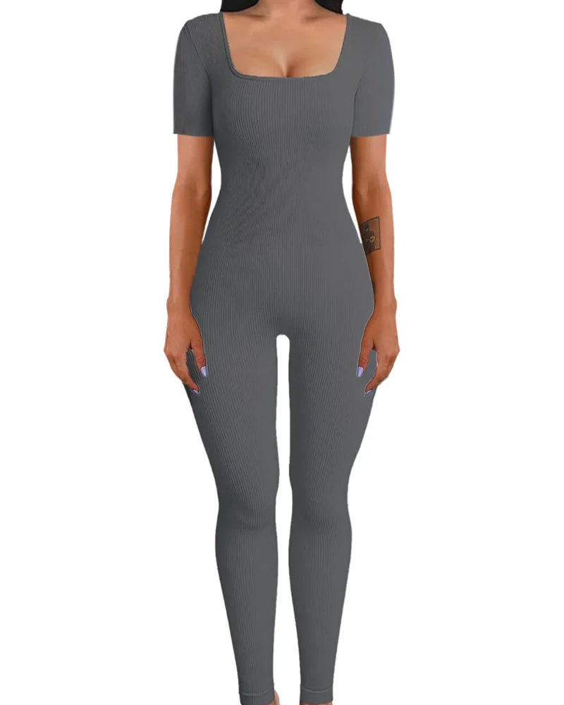 Yara Square Neck Seamless Stretch Pencil Jumpsuit