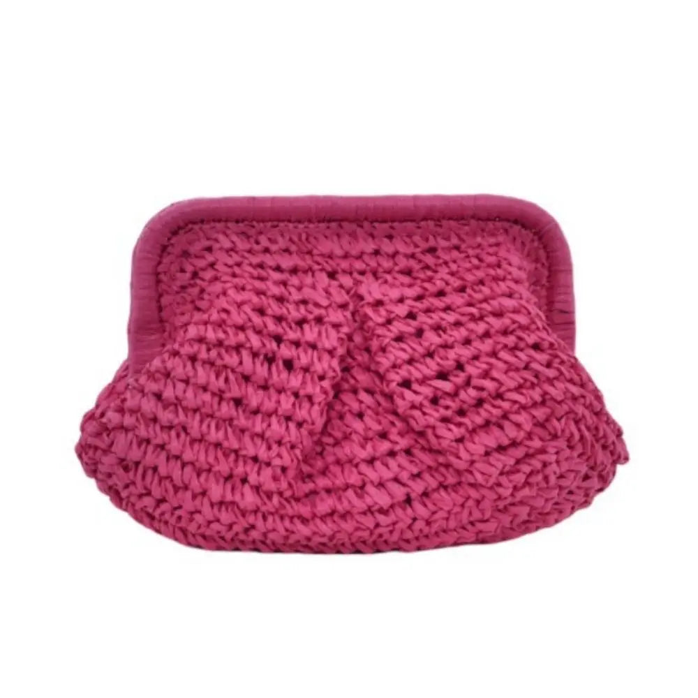 Crystal Palace Woven Straw Clutch Bag with Chain Strap
