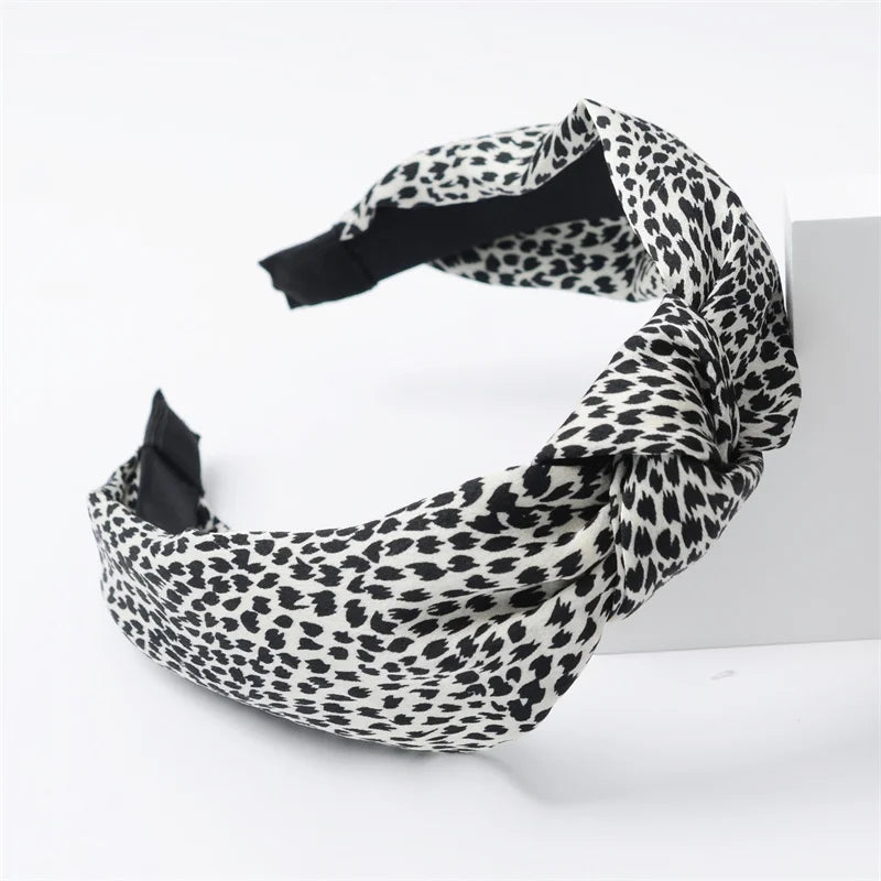 Nala Vintage Leopard Print Satin Knot Headband