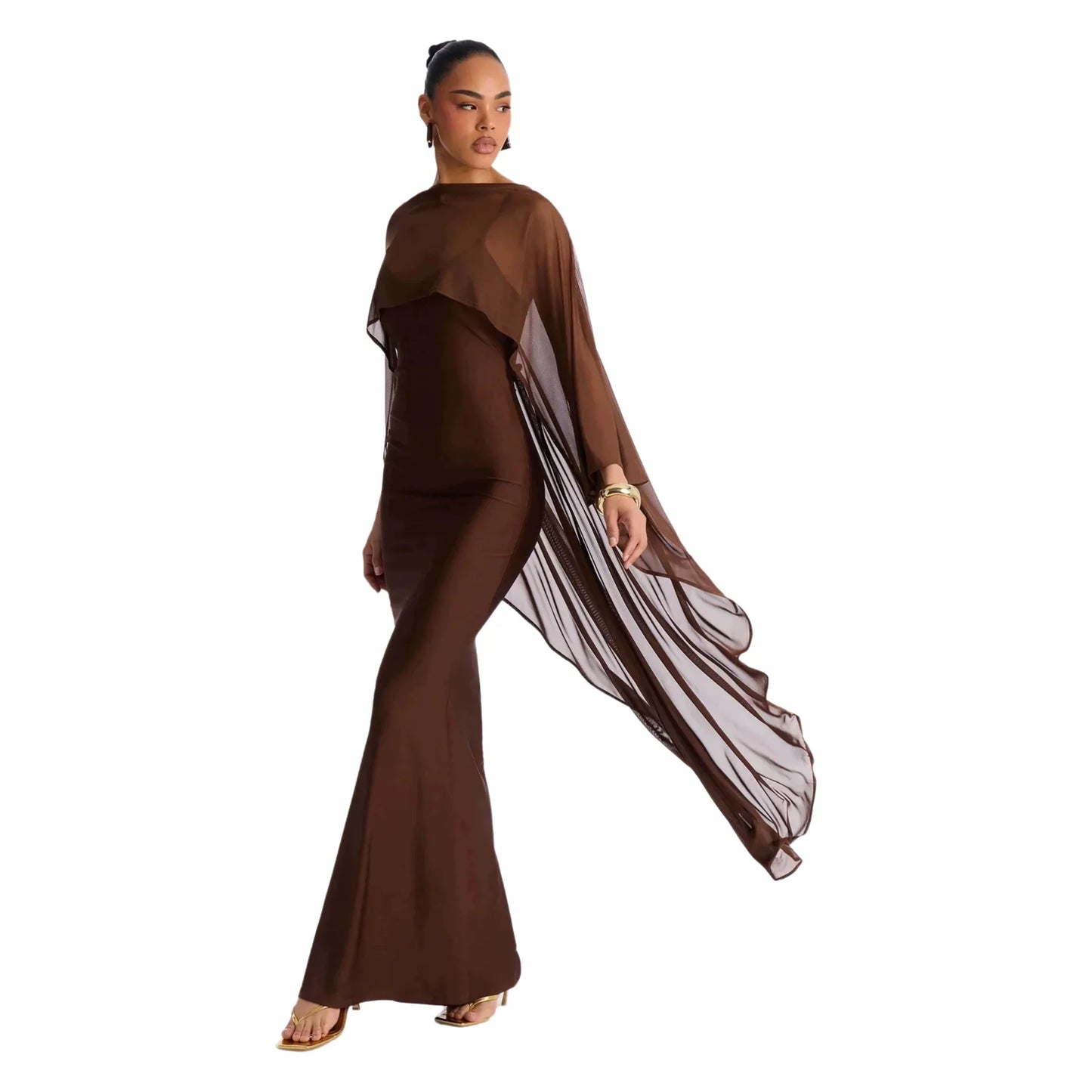 Lena Asymmetric Draped Shawl Detail Maxi Dress