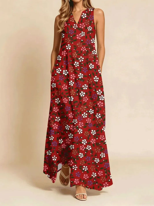 Paloma Floral V-Neck Loose Maxi Dress with Pockets