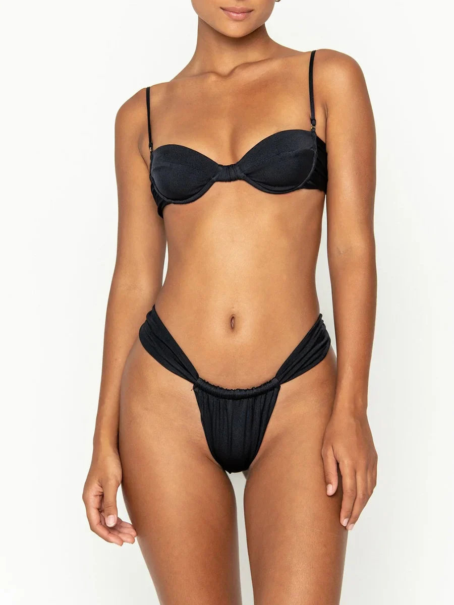 Sunny Bandeau Push Up Brazilian String Bikini Set