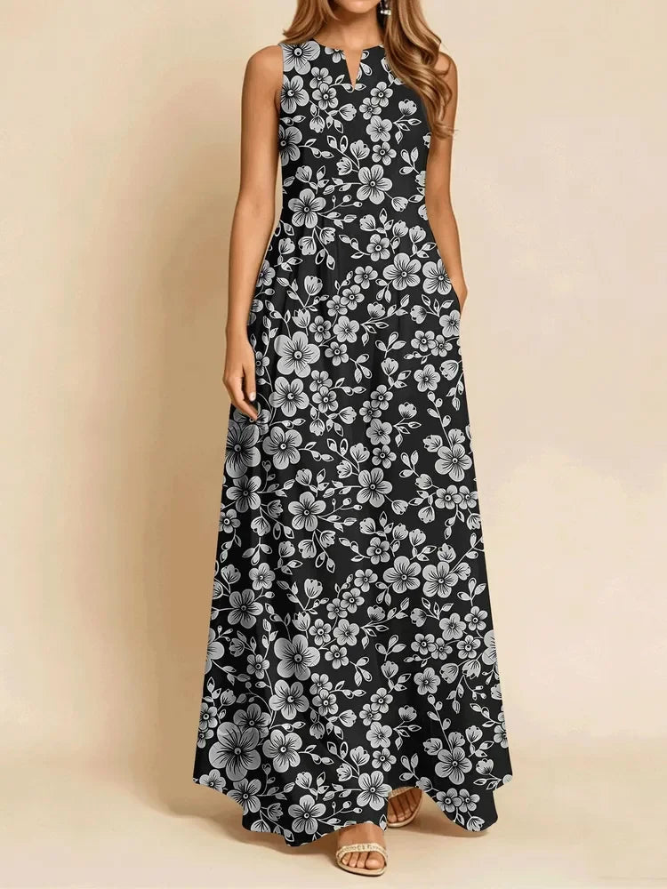 Paloma Floral V-Neck Loose Maxi Dress with Pockets