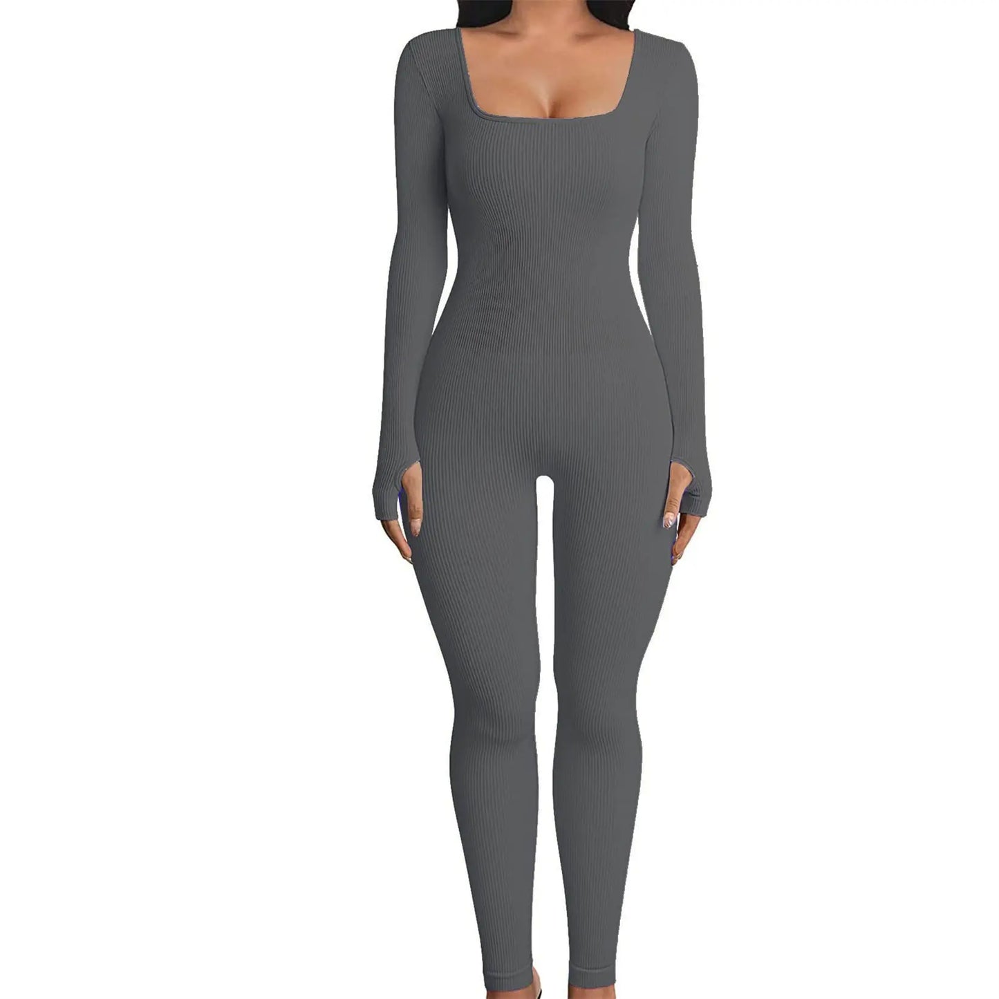 Yara Square Neck Seamless Stretch Pencil Jumpsuit