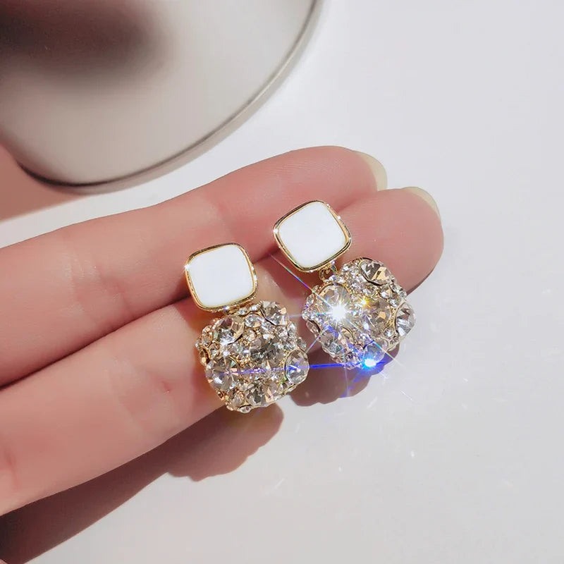 Quinn Crystal and Enamel Geometric Drop Earrings