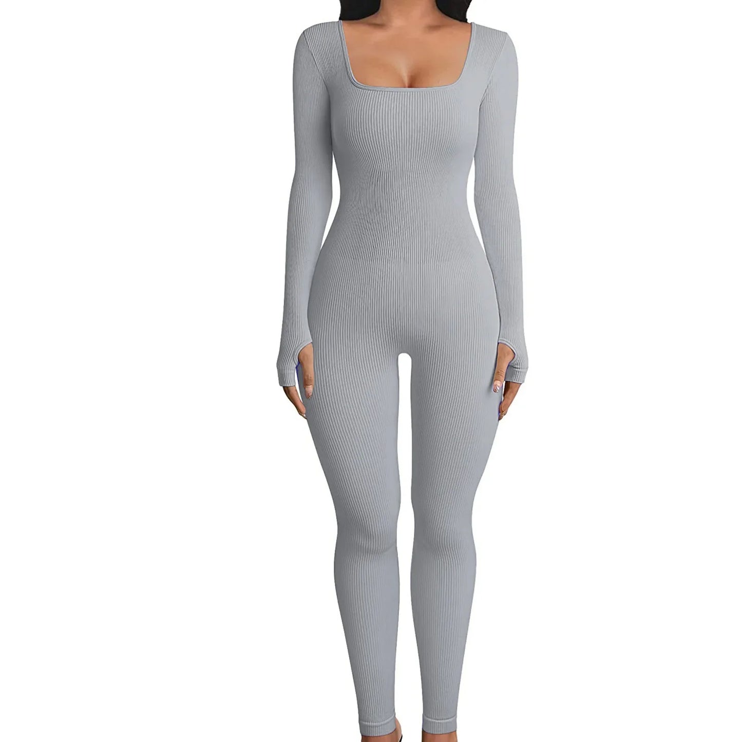 Yara Square Neck Seamless Stretch Pencil Jumpsuit