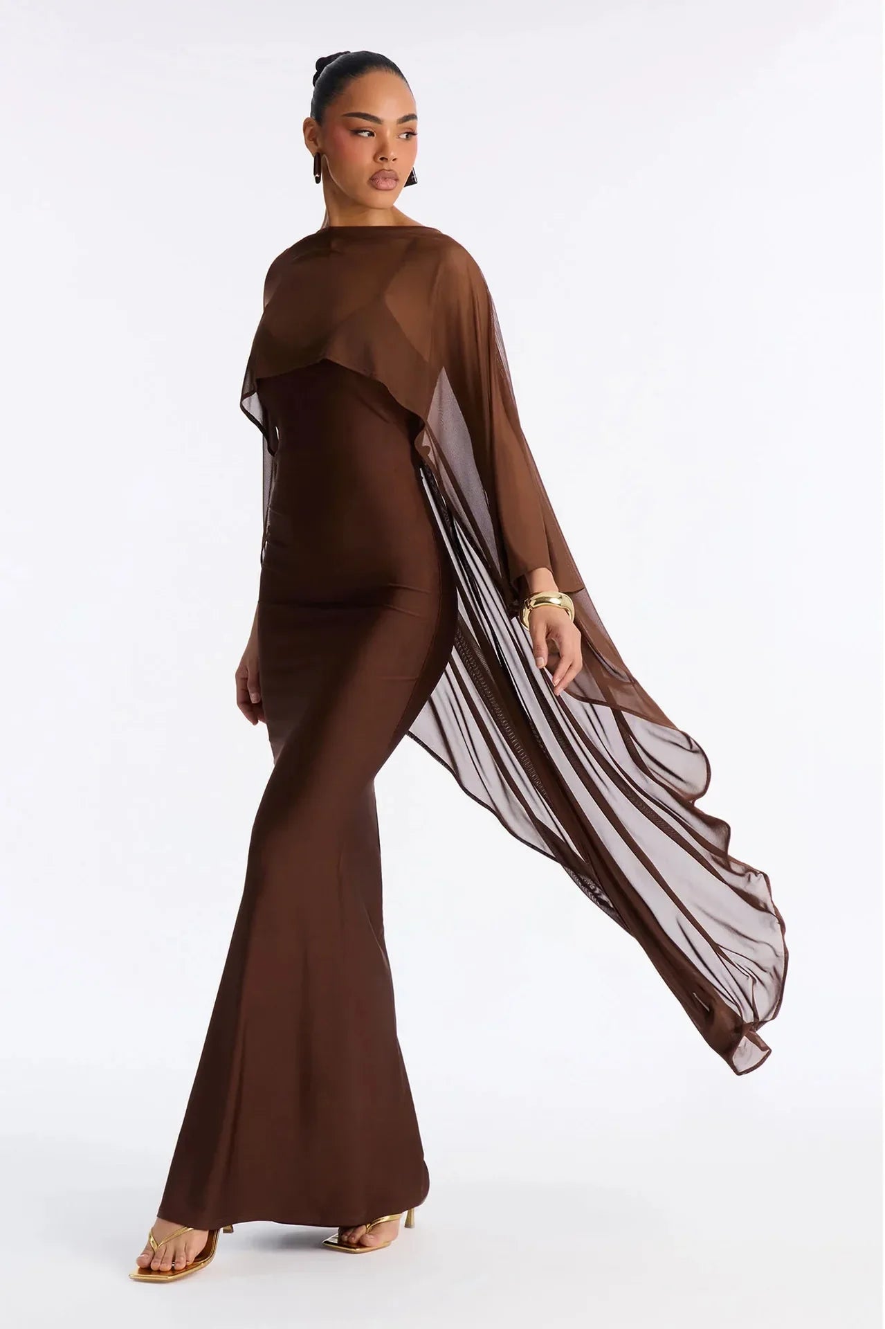 Lena Asymmetric Draped Shawl Detail Maxi Dress
