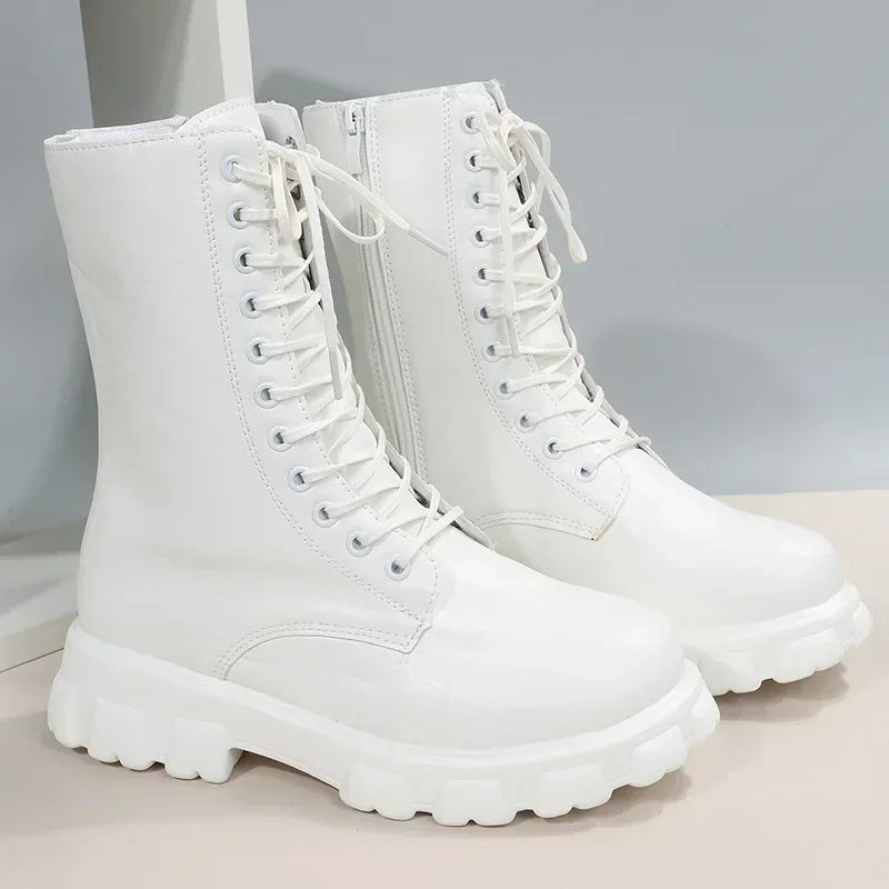 Rudy Platform Lace Up Chunky Sole Mid Calf Boots