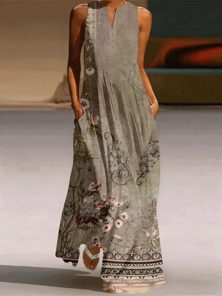 Paloma Floral V-Neck Loose Maxi Dress with Pockets