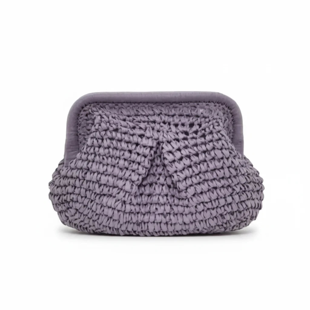 Crystal Palace Woven Straw Clutch Bag with Chain Strap