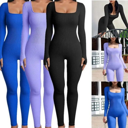 Yara Square Neck Seamless Stretch Pencil Jumpsuit