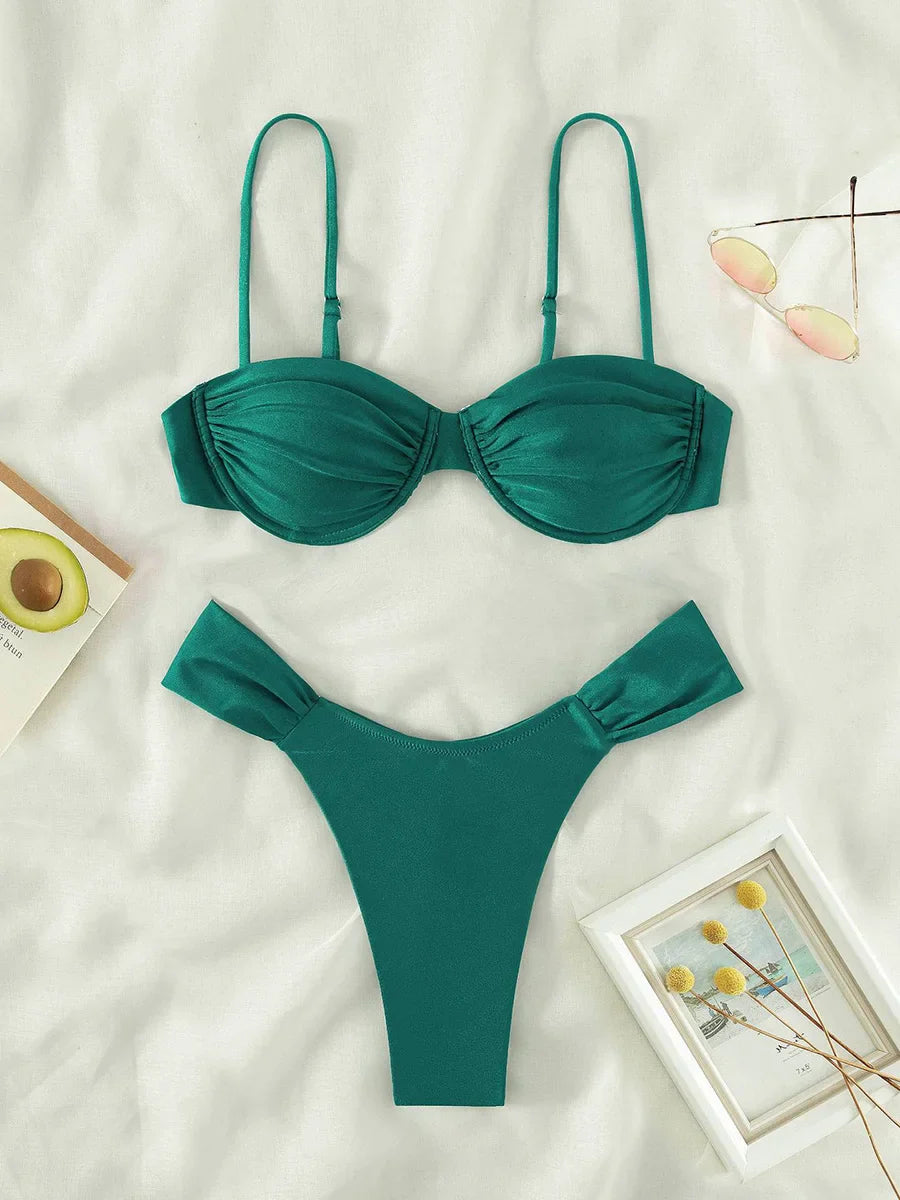 Sunny Bandeau Push Up Brazilian String Bikini Set