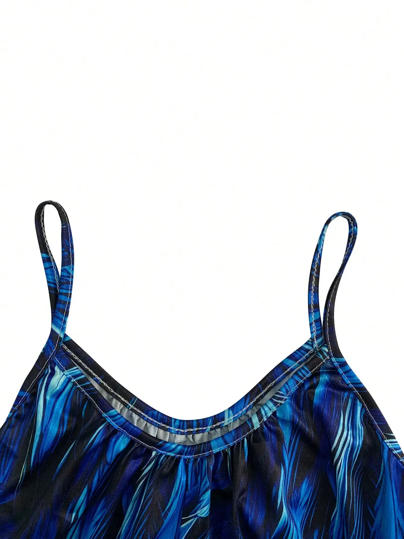 Isla Feather Print Sleeveless Wide Leg Jumpsuit in Blue