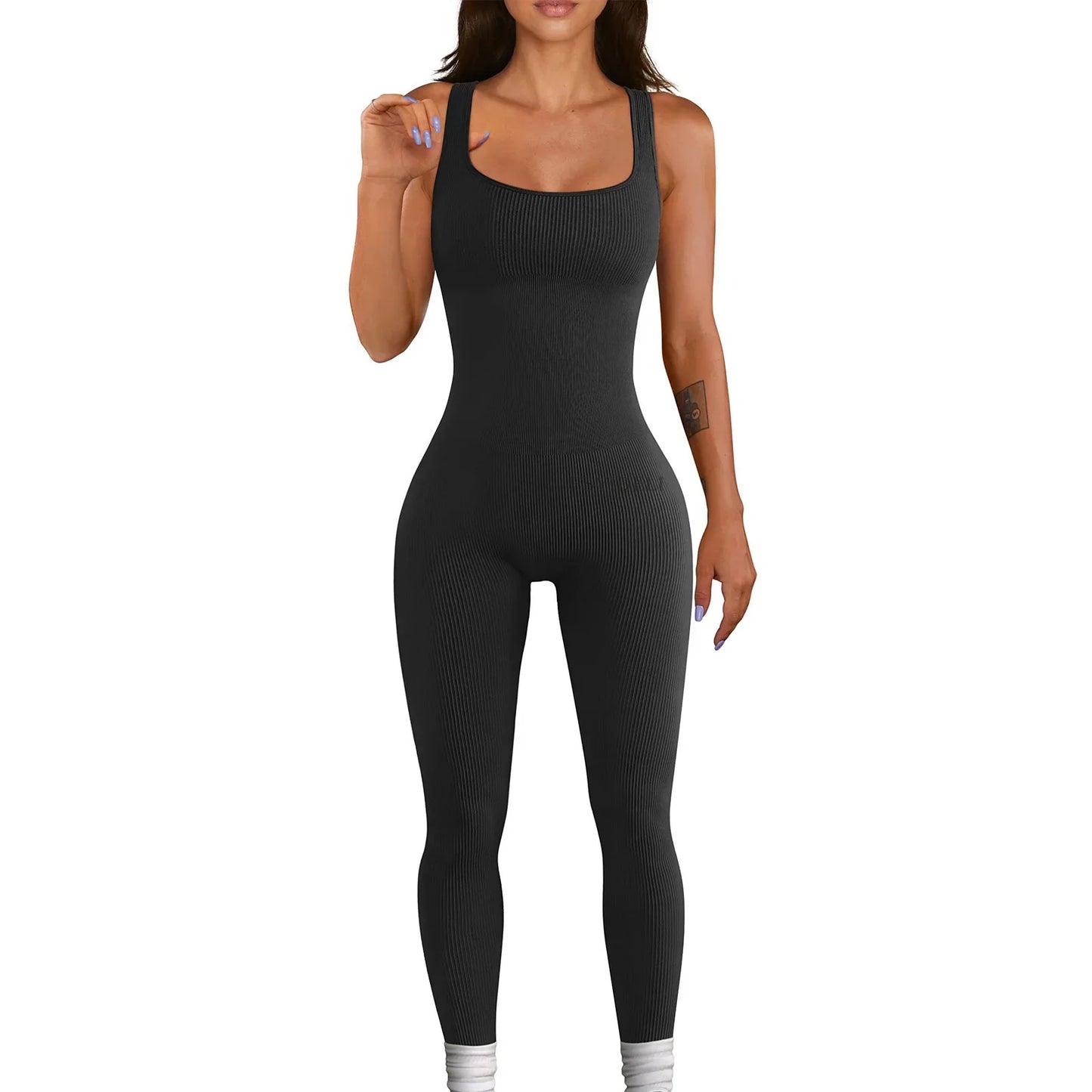 Yara Square Neck Seamless Stretch Pencil Jumpsuit