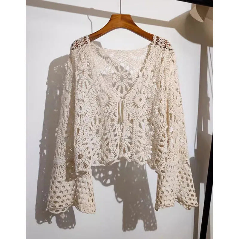 Bluebell Crochet Tie Front Flared Sleeve Cover Up