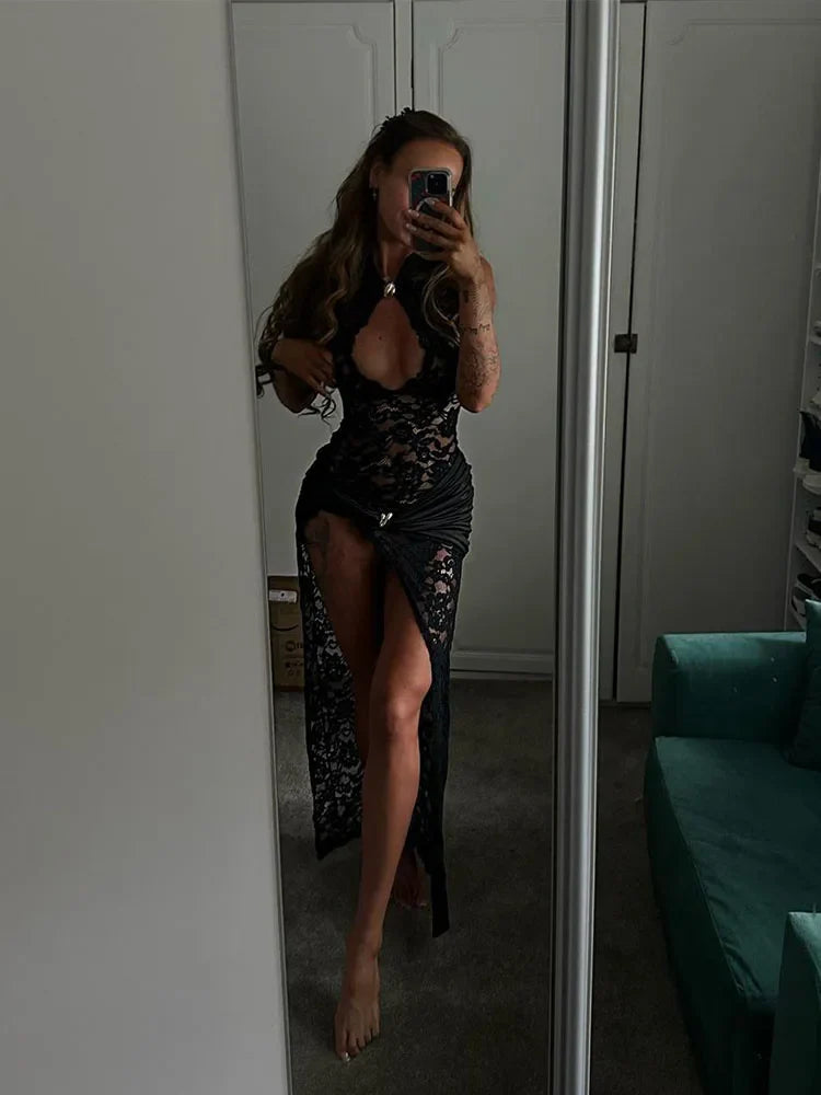 Nola Tank Cut-Out High Split Maxi Dress in Black