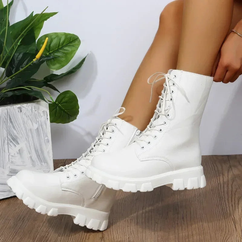 Rudy Platform Lace Up Chunky Sole Mid Calf Boots