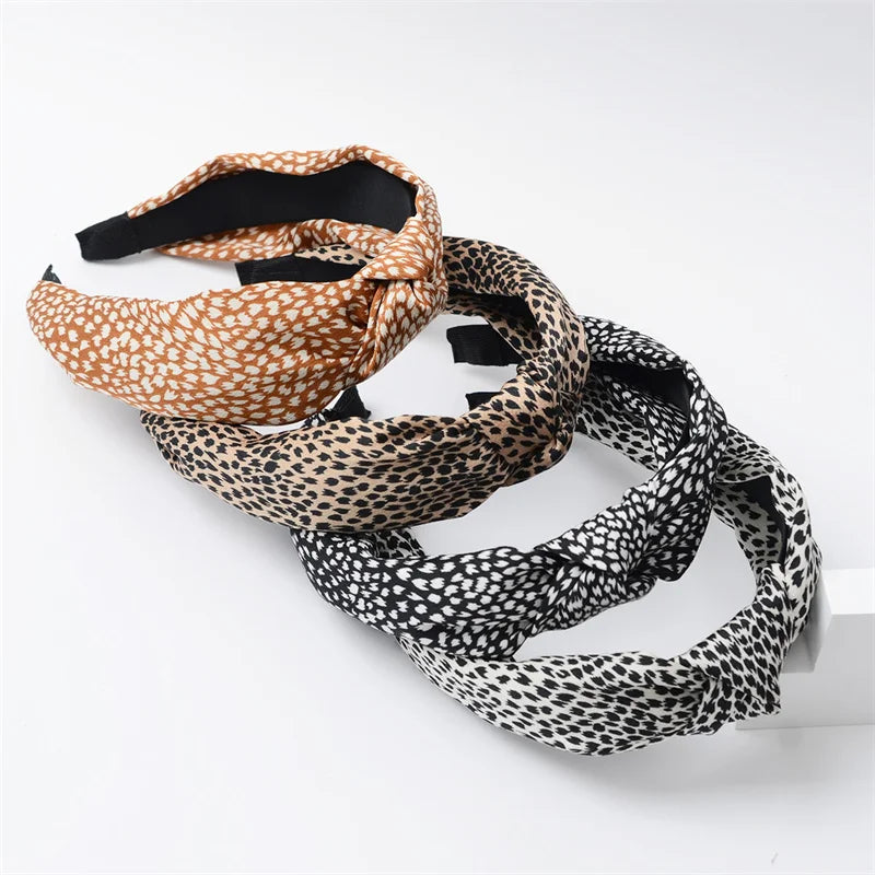 Nala Vintage Leopard Print Satin Knot Headband